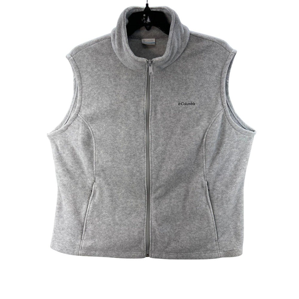 Columbia Fleece Vest Mens 3X Gray Full Zip Mock Neck Sleeveless Jacket